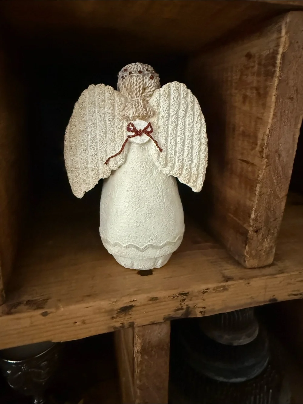Adorable Holiday Angel Figurine with Green Scarf - Home Holiday Decor